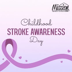 A purple ribbon graphic with small hearts that reads "Childhood Stroke Awareness Day" with the Mission CISD logo at the top.